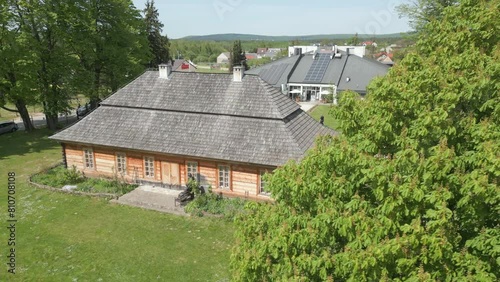 Aerial view of Zeromszczyzna - park and historic museum manor house of Stefan Zeromski polish writer. photo