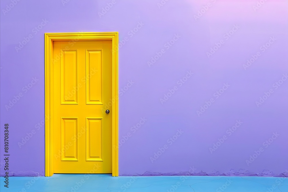 A yellow door in a purple room. A yellow door in a purple room.