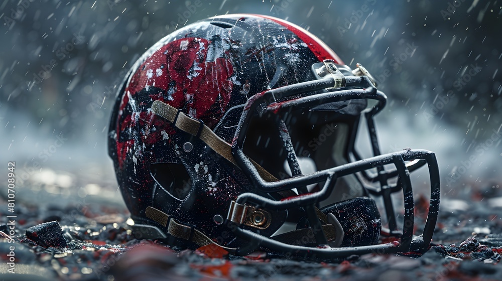 Battle-Worn: Close-Up Photo of a Rugged, Worn-Out Football Helmet Battle-Worn: Close-Up Photo of a Rugged, Worn-Out Football Helmet
