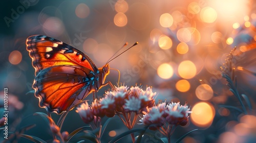 Floral Encounter: Close-Up of a Vibrant Butterfly on a Blooming Flower