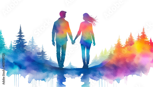 手を繋ぐカップルのイラスト