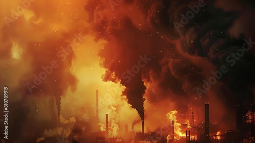 Fire and smoke emissions from an industrial plant
