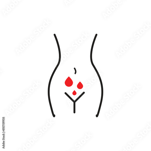 Menstruation, period and menses concept editable stroke outline icon with white artboard.