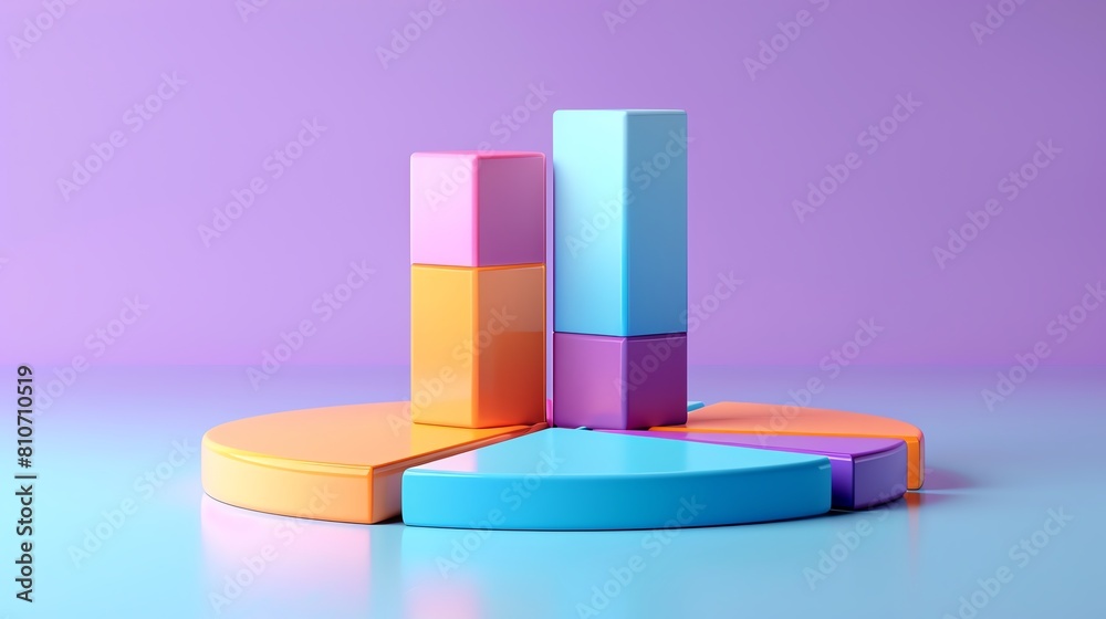 pastel color 3D bar and pie chart on colorful background. pastel color 3D bar and pie chart on colorful background.