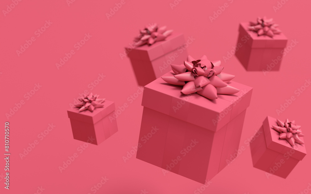 Gift boxes with ribbon and bow for Christmas flying and falling on monochrome Gift boxes with ribbon and bow for Christmas flying and falling on monochrome