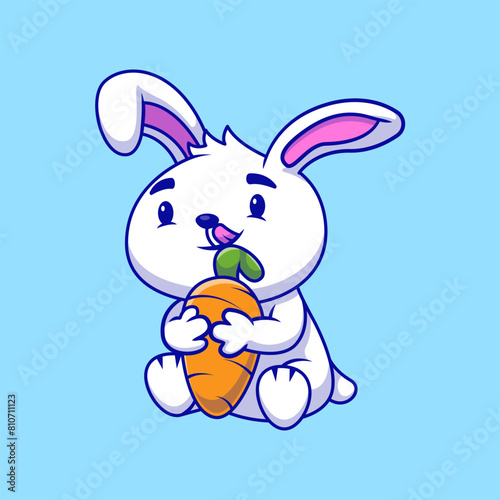 Cute Rabbit Hug Carrot Cartoon Vector Icons Illustration. Flat Cartoon Concept. Suitable for any creative project. 