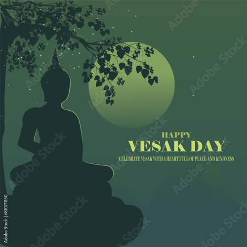 Vesak Day or Buddha Purnima celebrated as Lord Gautama Buddha's birthday vector illustration.  