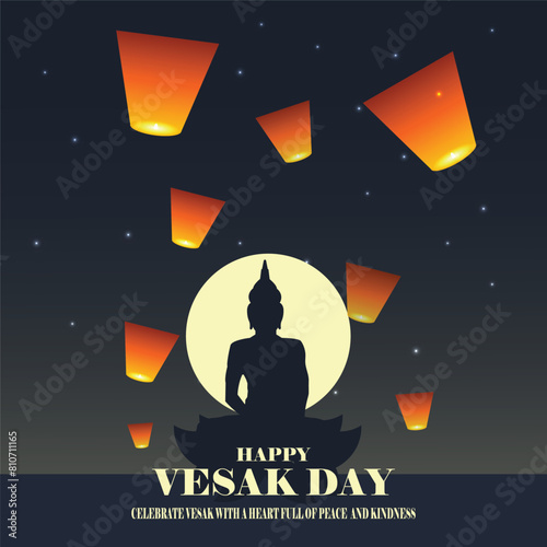 Vesak Day or Buddha Purnima celebrated as Lord Gautama Buddha's birthday vector illustration.  