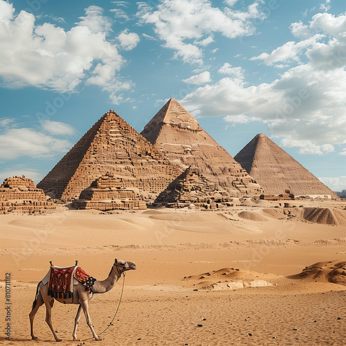 Majestic Egyptian Pyramids with Camel in Foreground