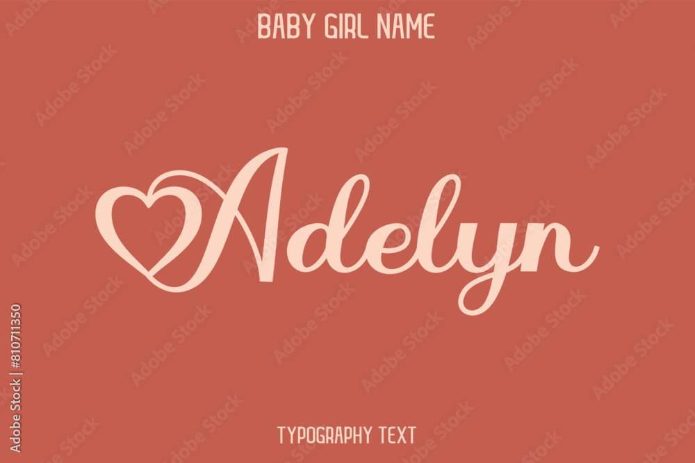 Adelyn Woman's Name Cursive Hand Drawn Lettering Vector Typography Text on Dark Pink Background