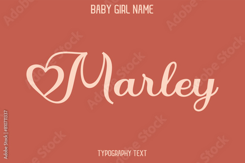 Marley Woman's Name Cursive Hand Drawn Lettering Vector Typography Text on Dark Pink Background