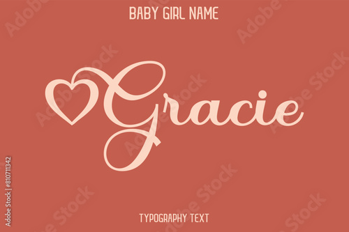 Gracie Woman's Name Cursive Hand Drawn Lettering Vector Typography Text on Dark Pink Background