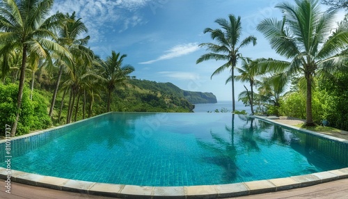 view of the sea from the mountain, pool in the tropical resort, landscape with lake and mountains, Exotic oasis in bali, a tropical swimming pool, nestled amidst the breathtaking scenery  © Hyder