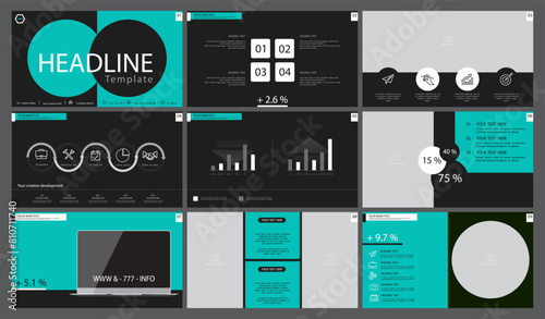 Starting a business project presentation template. Design green elements for presentation on white background. Vector infographic. Use in flyers and postcards, advertising annual report, technologies