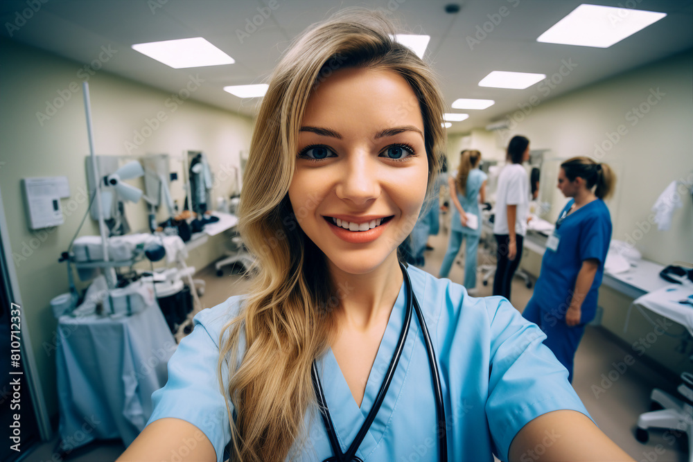 Fototapeta premium Generative AI Portrait of experienced doctor at hospital patient examination consultation medicare