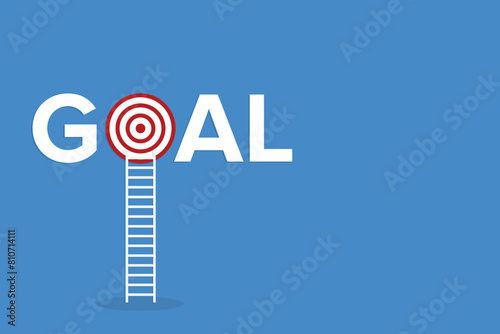 Goal. Success. Ladder reaching for the goal target dartboard. Business success creative idea.	