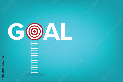 Goal. Success. Ladder reaching for the goal target dartboard. Business success creative idea.	