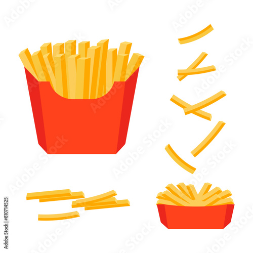 Obraz na płótnie French fries set. Potato sticks isolated on white. Vector illustration for fast food snack, street food w salonie