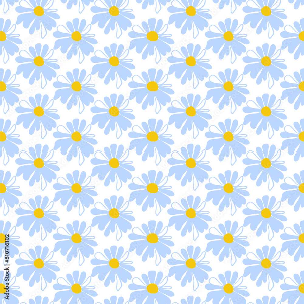 Spring seamless pattern rows meadow daisies white Summer template Blooming wildflower ditsy ornament wrapping fabric wallpaper textile mosaic vector