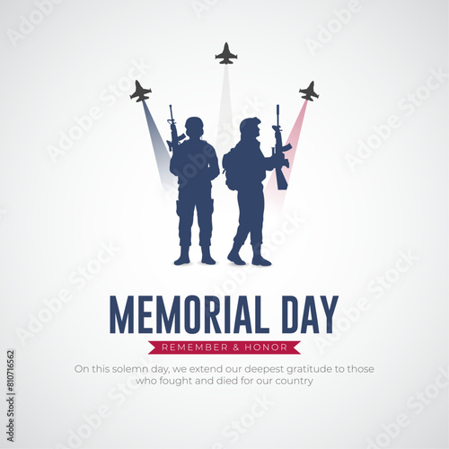 Happy Memorial Day Post and Flyer Template. USA Memorial Day Celebration with Text and Soldier Vector Illustration