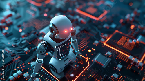 Digital representation of AI Artificial intelligence chatbot welded or connected to the computer motherboard  - Generated by Generative AI