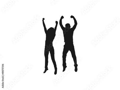 young couple friends jumping silhouettes. silhouette of jumping people Vector. Vector silhouette dancing and entertainers with people. party people black silhouette on white background. 