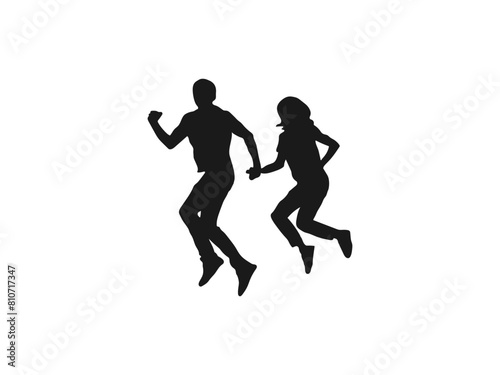 young couple friends jumping silhouettes. silhouette of jumping people Vector. Vector silhouette dancing and entertainers with people. party people black silhouette on white background. 