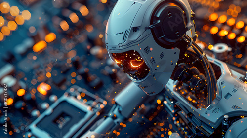 Digital representation of AI Artificial intelligence chatbot welded or connected to the computer motherboard  - Generated by Generative AI