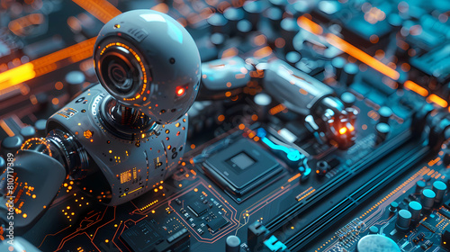 Digital representation of AI Artificial intelligence chatbot welded or connected to the computer motherboard  - Generated by Generative AI
