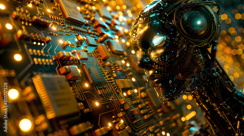 Digital representation of AI Artificial intelligence chatbot welded or connected to the computer motherboard  - Generated by Generative AI