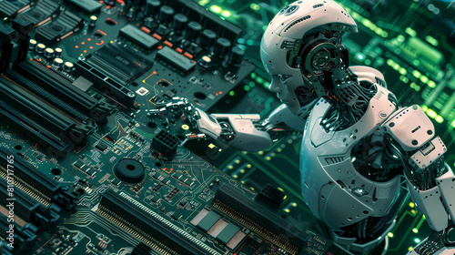 Digital representation of AI Artificial intelligence chatbot welded or connected to the computer motherboard  - Generated by Generative AI