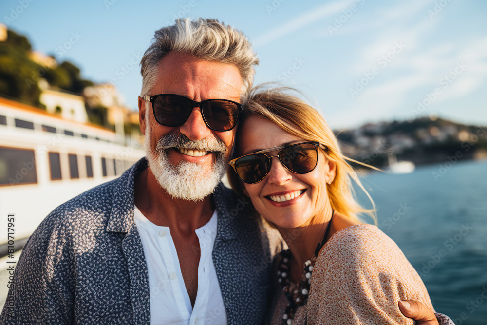 AI generated picture of happy elderly people couple on weekend trip together AI generated picture of happy elderly people couple on weekend trip together