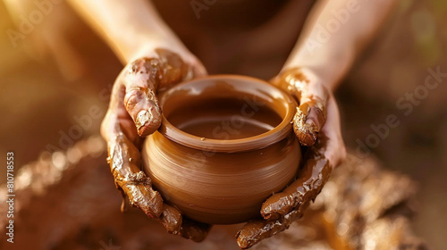 A person is holding a clay pot with their hands