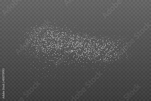 Realistic Powder sugar or salt texture, particles. Vector illustration isolated on dark grey background