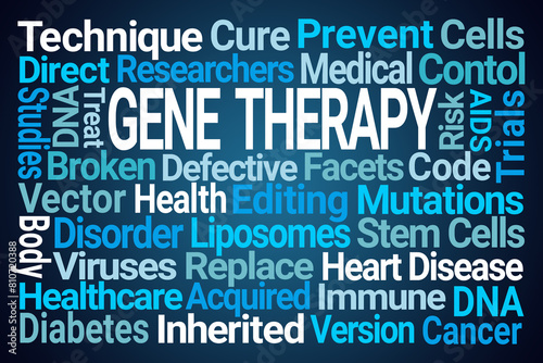 Gene Therapy Word Cloud on Blue Background
