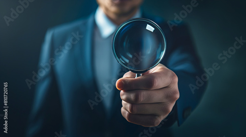 arafed man in a suit holding a magnifying glass