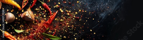 Enjoy a glutenfree gourmet selection that twists into a fiery explosion of taste on a dark black background, sharpened for a cinematic look that surprises and delights photo