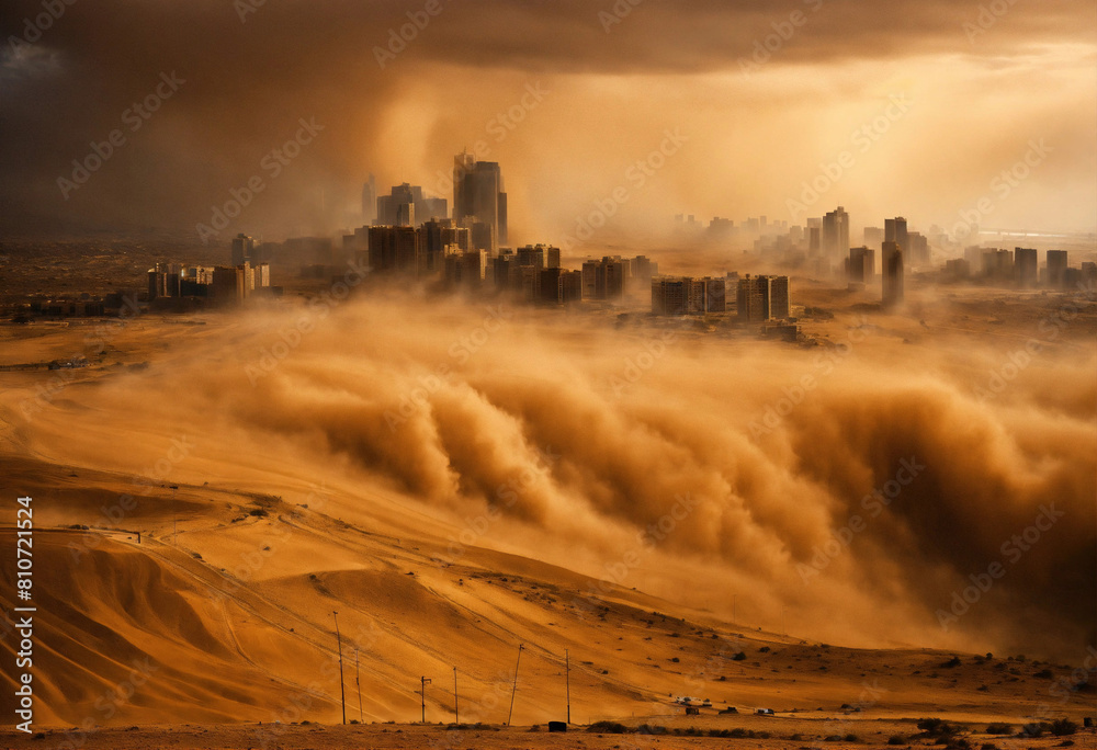 Dust Storm Engulfing City: Illustrating Soil Pollution Concerns