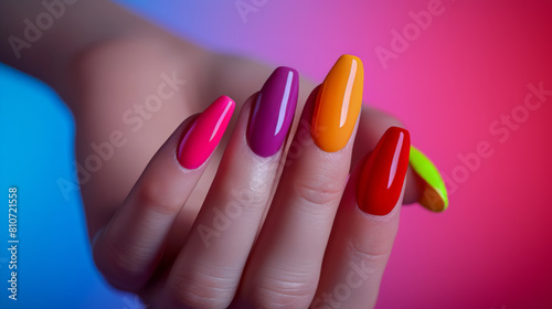 Vibrant Multi-Colored Manicure Close-Up