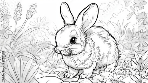 coloring book Cute hand drawn bunny rabbit.
