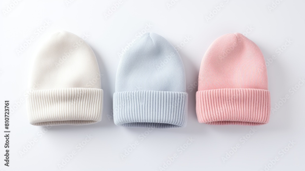three cute beanies for mockup seen from above three cute beanies for mockup seen from above