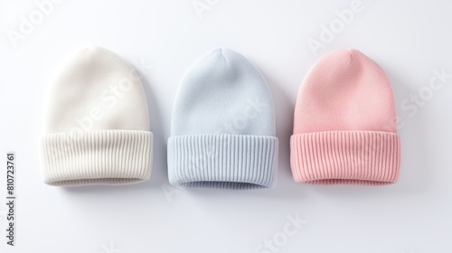 three cute beanies for mockup seen from above