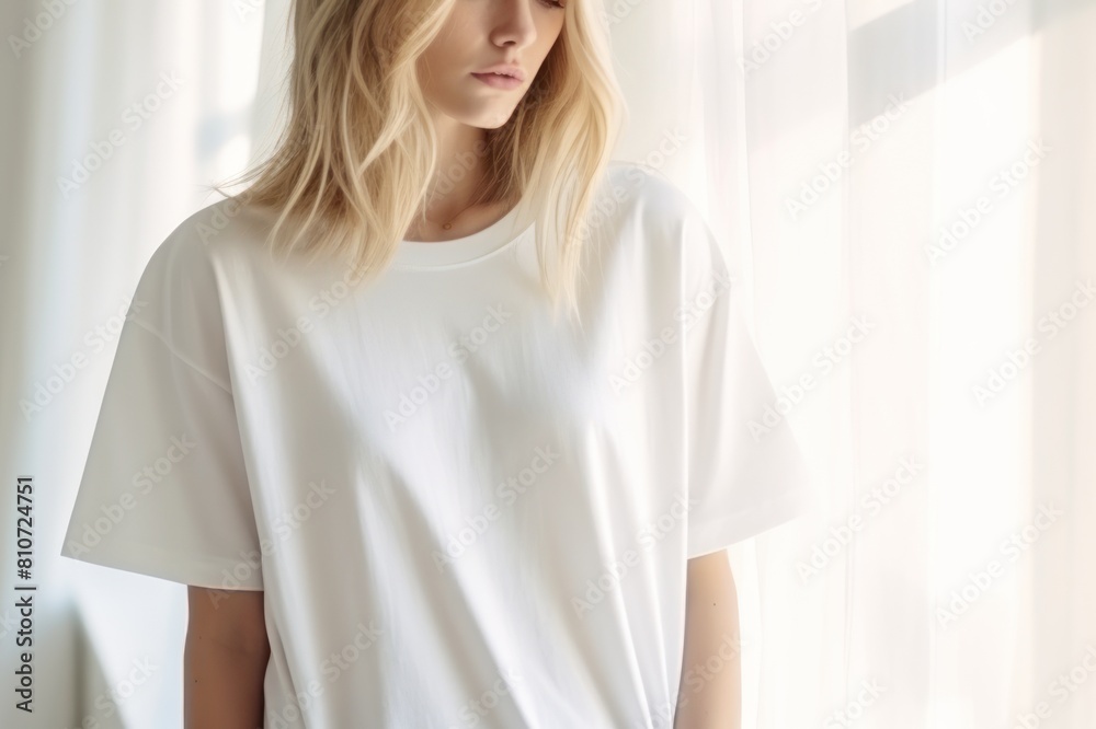 beautiful women wearing an oversized white t-shirt for mockup beautiful women wearing an oversized white t-shirt for mockup