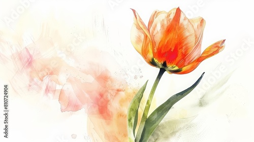 A small watercolor of a vibrant tulip blooms brilliantly  isolated with a white background