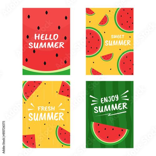 Set of summer card watermelon fruit decoration greeting card illustration   
