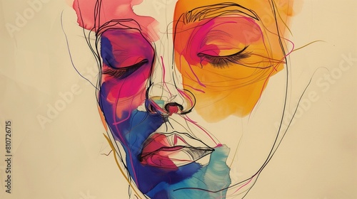 Panel kuchenny z motywem Obraz przedstawiace twarz kobiety z zamkniętymi oczami, utrzymany w stylu linii. Twarza jest głównym elementem, a oczy zamknięte dodają głębi wyrazowi