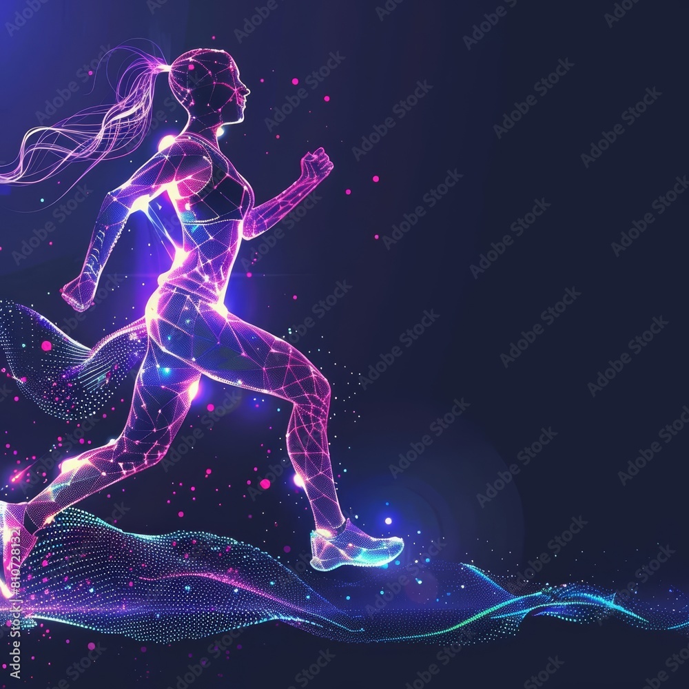 Fototapeta premium Abstract banner of personal fitness in futuristic styles, promoting health and wellness, banner best copy space
