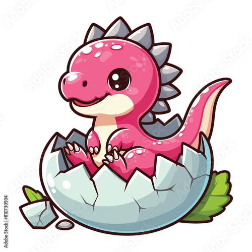 vector Cartoon baby pink spinosaurus hatching from egg