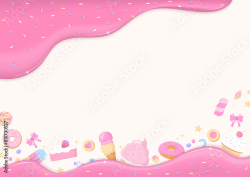 Bakery and pink liquid on cream background