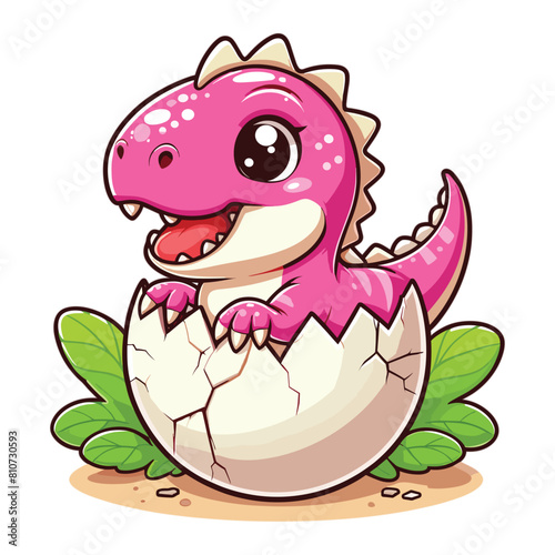 vector Cartoon baby pink spinosaurus hatching from egg